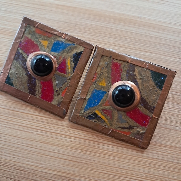 Colorful Abstract Square Earrings - Picture 5 of 5